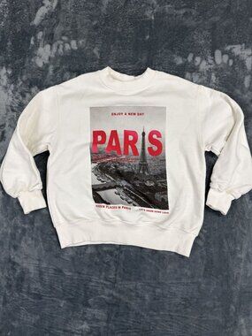 Paris Graphic White Crewneck Sweatshirt Youth Size 11-12 Years
